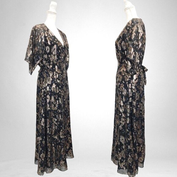 ba&sh Metallic Short Sleeve Silk Print Midi Dress - Picture 6 of 13